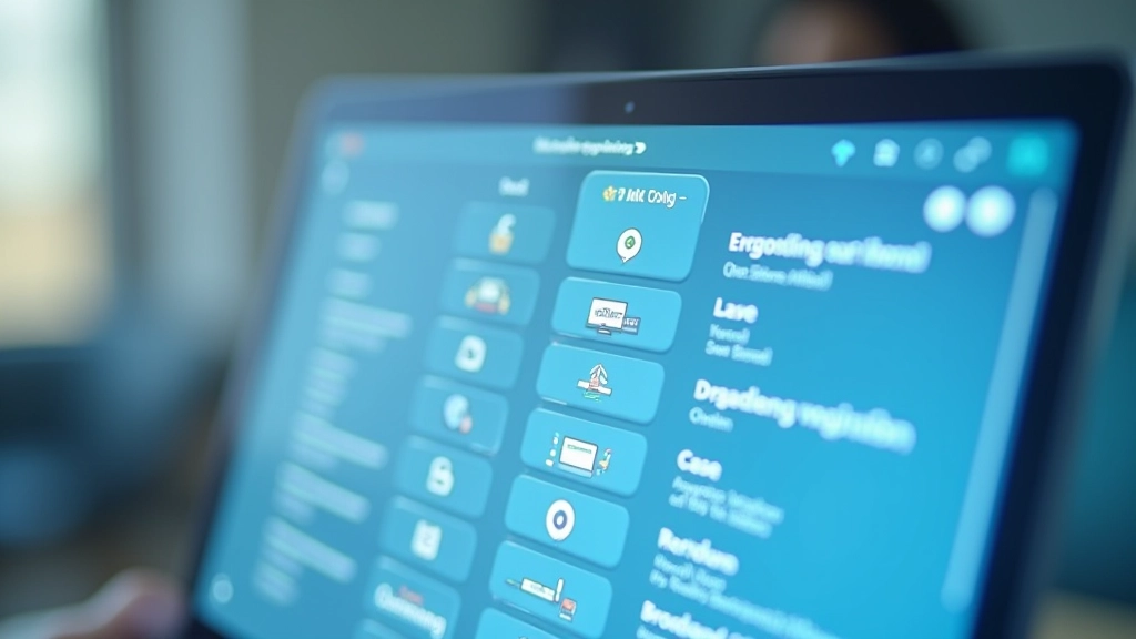 Detaillierte Struktur eines Mega-Menüs mit mehreren Spalten, Icons und Kategoriebeschreibungen
